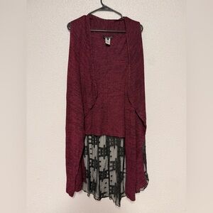 Elegant Burgundy Women's Sweater with Sheer Black Detail